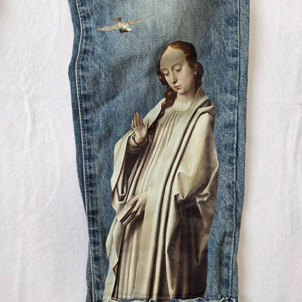 Mnml Angel Jeans Mens Size 28 Waist Streetwear Straight Leg Cuffed 100% Cotton - Picture 4 of 12